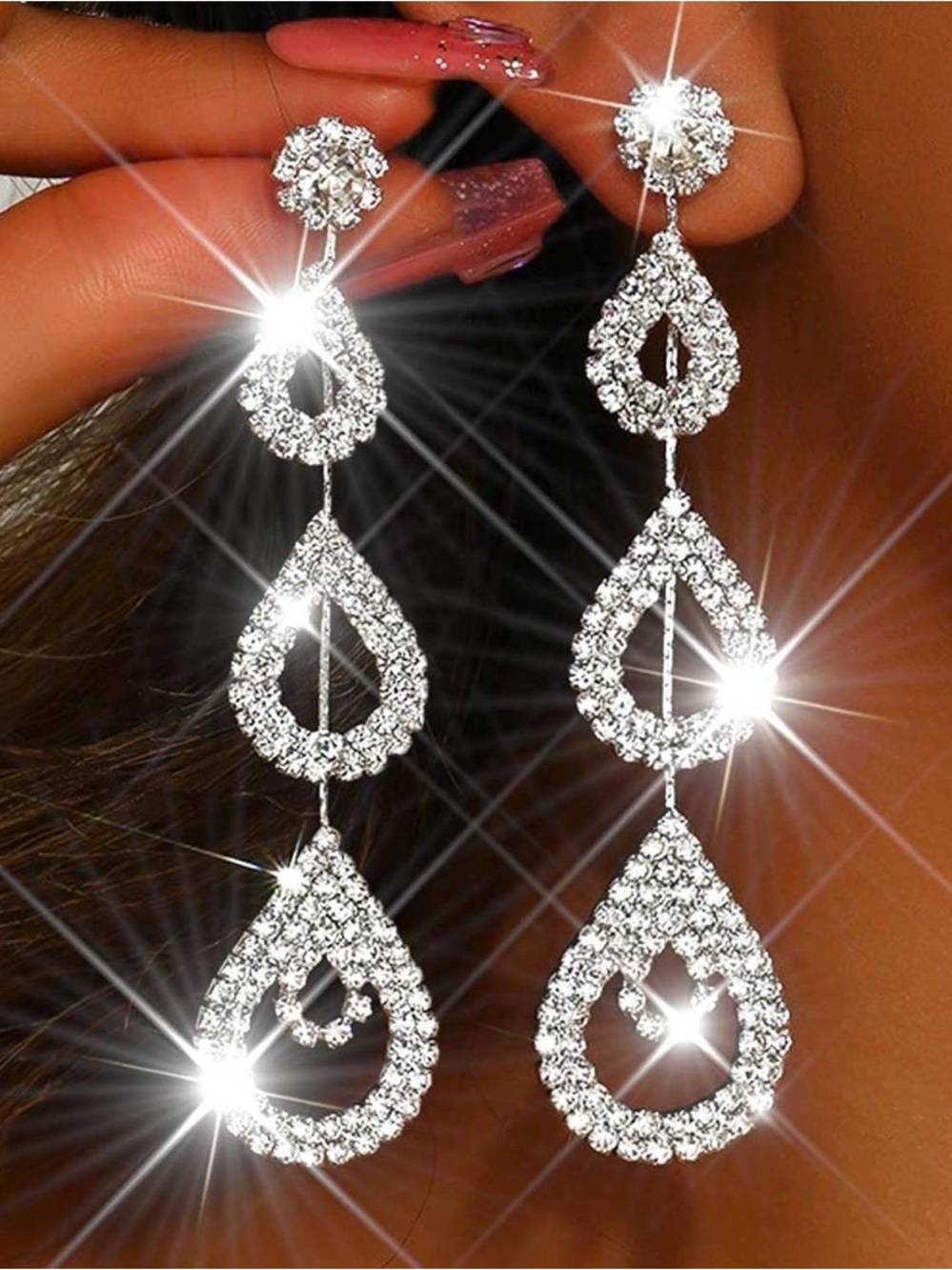 Silver Tone Crystal Teardrop Dangle Earrings. These sparkle & Exquisite.
